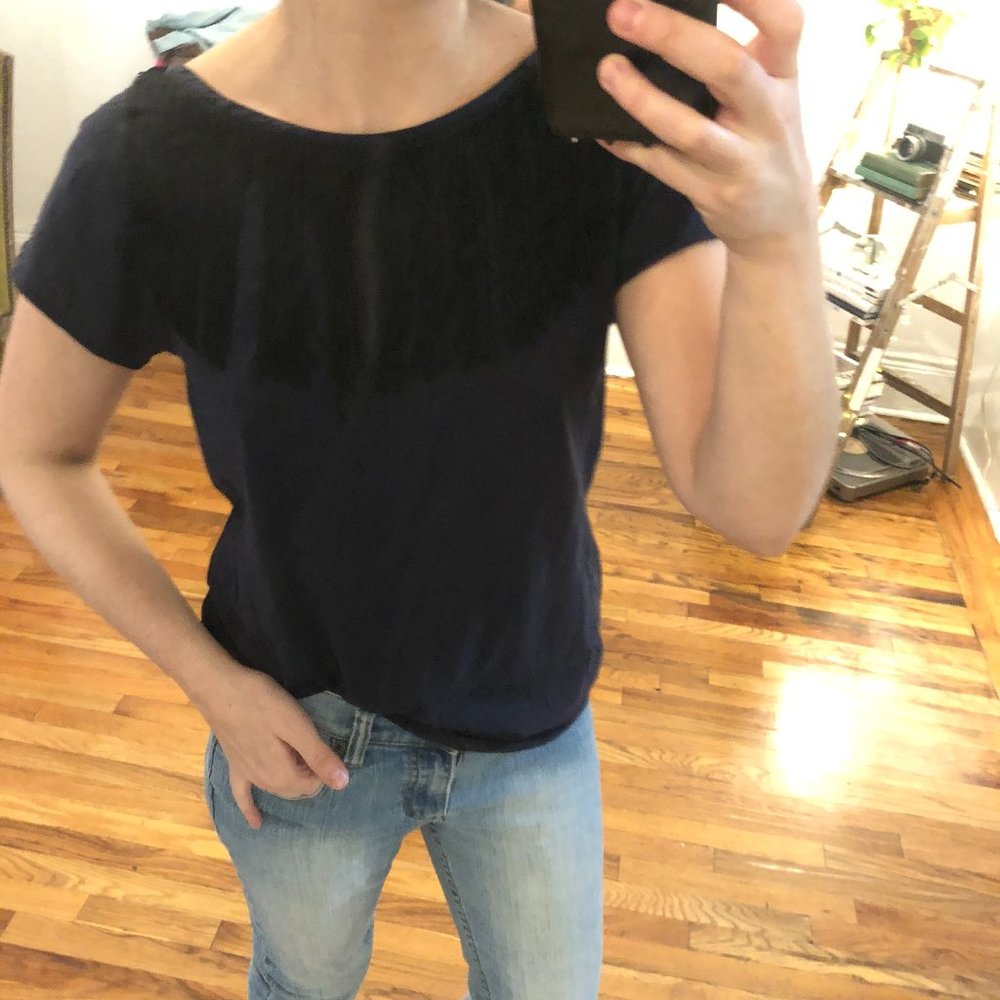 NWT 3.1 Philip Lim Navy 100% Cotton Backless Fringe Tee Shirt Top Dark Blue • S - Picture 7 of 12